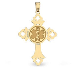14k Yellow Gold Medical ID Cross Charm or Pendant