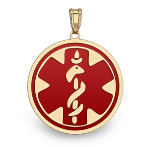 14k Gold Filled Medical ID Round Charm or Pendant with Red Enamel