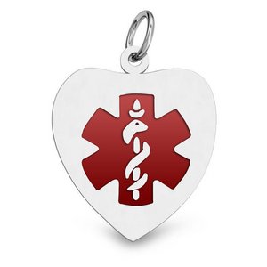 Sterling Silver Medical ID Charm or Pendant with Red Enamel