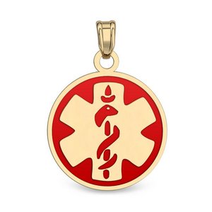 14k Gold Filled Medical ID Round Charm or Pendant with Red Enamel