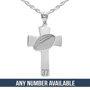 Football Stitch Engraved Cross Pendant w  Number