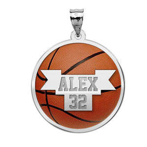 Color Enameled  Basketball Pendant with Name   Number