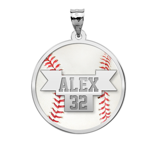 Color Enameled Baseball Pendant with Name   Number