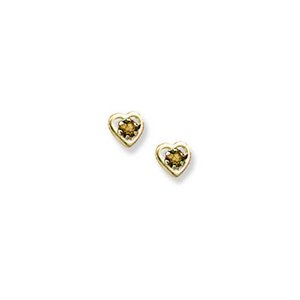 14K Yellow Gold Child s Genuine Citrine Birthstone Heart Earrings