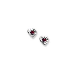 14K  White Gold Child s Genuine Garnet  Heart  Birthstone Earrings