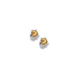 14K  White Gold Child s Genuine Citrine Birthstone Stud Earrings