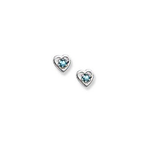 14K  White Gold Child s Genuine Aquamarine  Heart  Birthstone Earrings