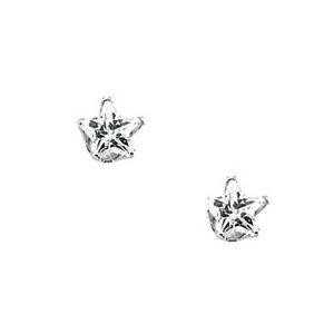 14K White Children s Star Cubic Zirconia Earring