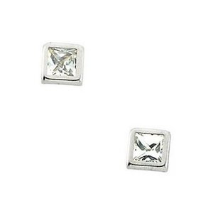 14K White Gold Children s Square Cubic Zirconia Earring