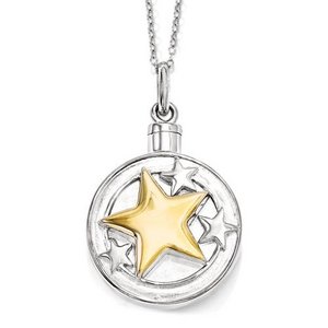 Sterling Silver   Gold plated Your Brightest Star Cremation Ash Holder w  18 Inch Chain