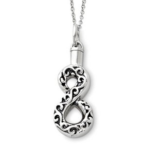 Sterling Silver Antiqued Infinity Remembrance Cremation Ash Holder w  18 Inch Chain