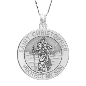Saint Christopher Protect My Son Religious Round Medal