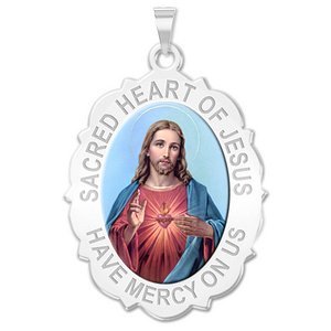 Sacred Heart of Jesus Scalloped Religious Medal  Color EXCLUSIVE 