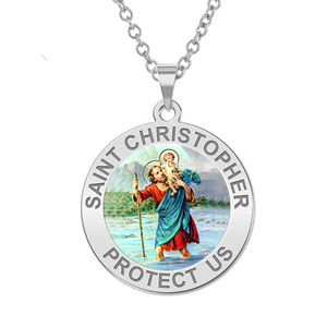 Saint Christopher Round Religious Medal    Color EXCLUSIVE 