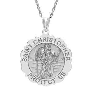 Saint Christopher Scalloped Round Religious Medal    EXCLUSIVE 