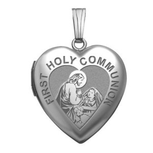 Sterling Silver Heart   Girls Holy Communion   Locket