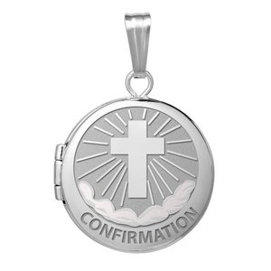 14k White Gold Round Confirmation  Cross  Locket