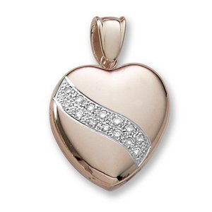 18k Premium Weight Yellow Gold Heart Diamond Sash Heart Locket