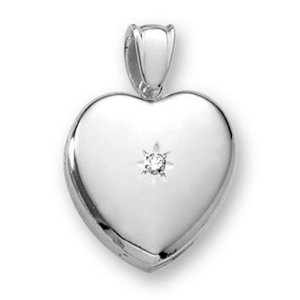 18k Premium Weight White Gold Heart Picture Locket w  5pt  Diamond