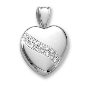 18k Premium Weight White Gold Heart Diamond Sash Heart Locket