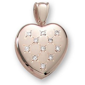 18k Premium Weight Yellow Gold Diamond Heart Picture Locket