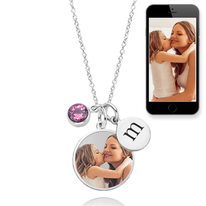 Petite Photo Engraved Charm w  Engravable Disc   Birthstone