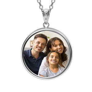 Round Bezel Frame Photo Engraved Pendant