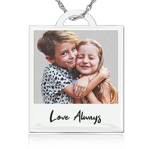 Personalized Polaroid Style Photo Engraved Necklace