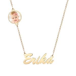 Personalized Name Necklace with Round Photo Charm