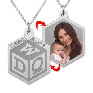 Personalized Childrens Block Monogram Photo Pendant