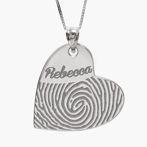 Custom Fingerprint Dangle Heart Charm or Pendant with Reverse Photo Option
