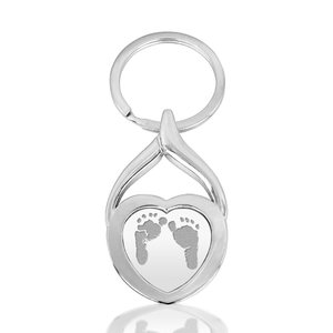 Stainless Steel Custom Footprint Heart Keychain