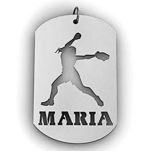 Personalized Female Softball Player Sports Dog Tag Cut Out Necklace