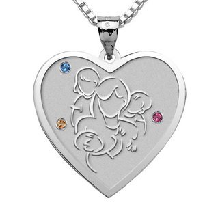 Mother with Daughter and Two Sons   Heart Pendant