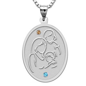 Mother with Two Daughters   Oval Pendant with Birthstones