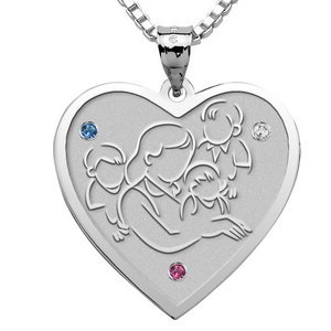 Mother with Three Sons   Heart Pendant with Birthstones