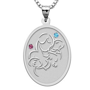 Mother with Two Sons   Oval Pendant with Birthstones