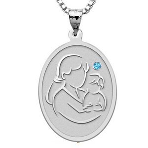 Mother and Son   Oval Pendant with Birthstone