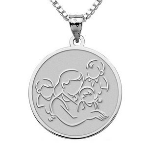 Mother with Three Sons   Round Pendant