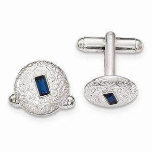 Silver tone Blue Crystal Filigree Round Cufflinks