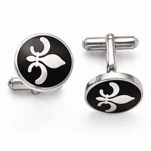 Stainless Steel Black Enamel with Fleur de lis Cufflinks