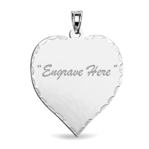 Engraved Heart Pendant Charm with Diamond Cut Edge