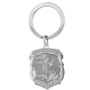 Saint Michael Badge Religious Engravable Keychain